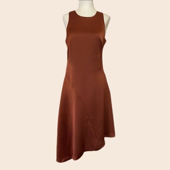 Banana Republic Bias Cut Asymmetrical Brown Rust Sleeveless Midi Dress Size 4 - Picture 3 of 13